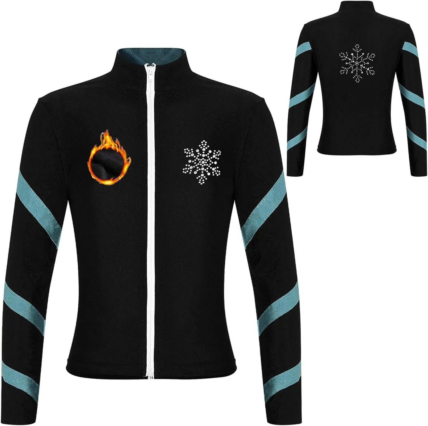 YiZYiF Kids Girls Long Sleeve Color Block Fleece-Lined Jacket Zipper Figure Skating Gymnastics Dance Workout Sports Top