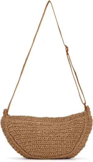 Ynport Straw Crossbody Bag for Women, Summer Beach Woven Purses Hobo Dumpling Bag Casual Shoulder Bag Crochet Purse