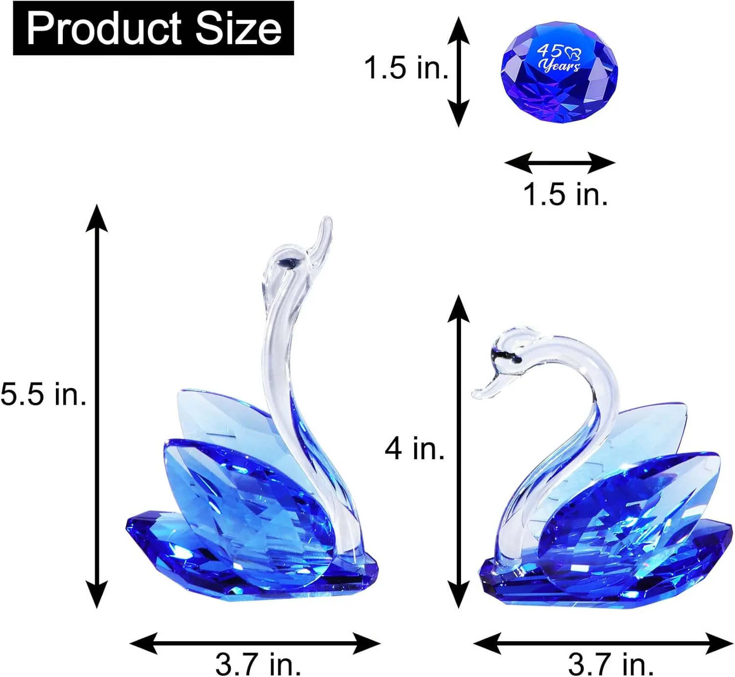 YWHL 45th Anniversary Crystal Swan Gifts for Parents, 45 Year Wedding Anniversary for Her, Swan Figurine with Blue Diamond, Valentines Day Present Romantic Gifts Birthday Gift for Couple Wife