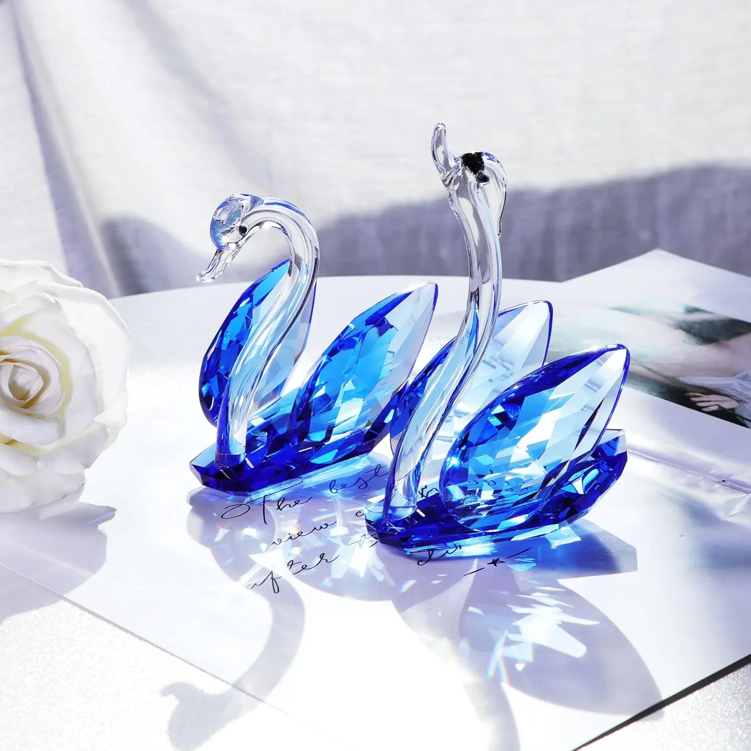 YWHL 45th Anniversary Crystal Swan Gifts for Parents, 45 Year Wedding Anniversary for Her, Swan Figurine with Blue Diamond, Valentines Day Present Romantic Gifts Birthday Gift for Couple Wife