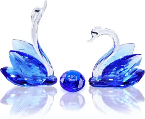 YWHL 45th Anniversary Crystal Swan Gifts for Parents, 45 Year Wedding Anniversary for Her, Swan Figurine with Blue Diamond, Valentines Day Present Romantic Gifts Birthday Gift for Couple Wife
