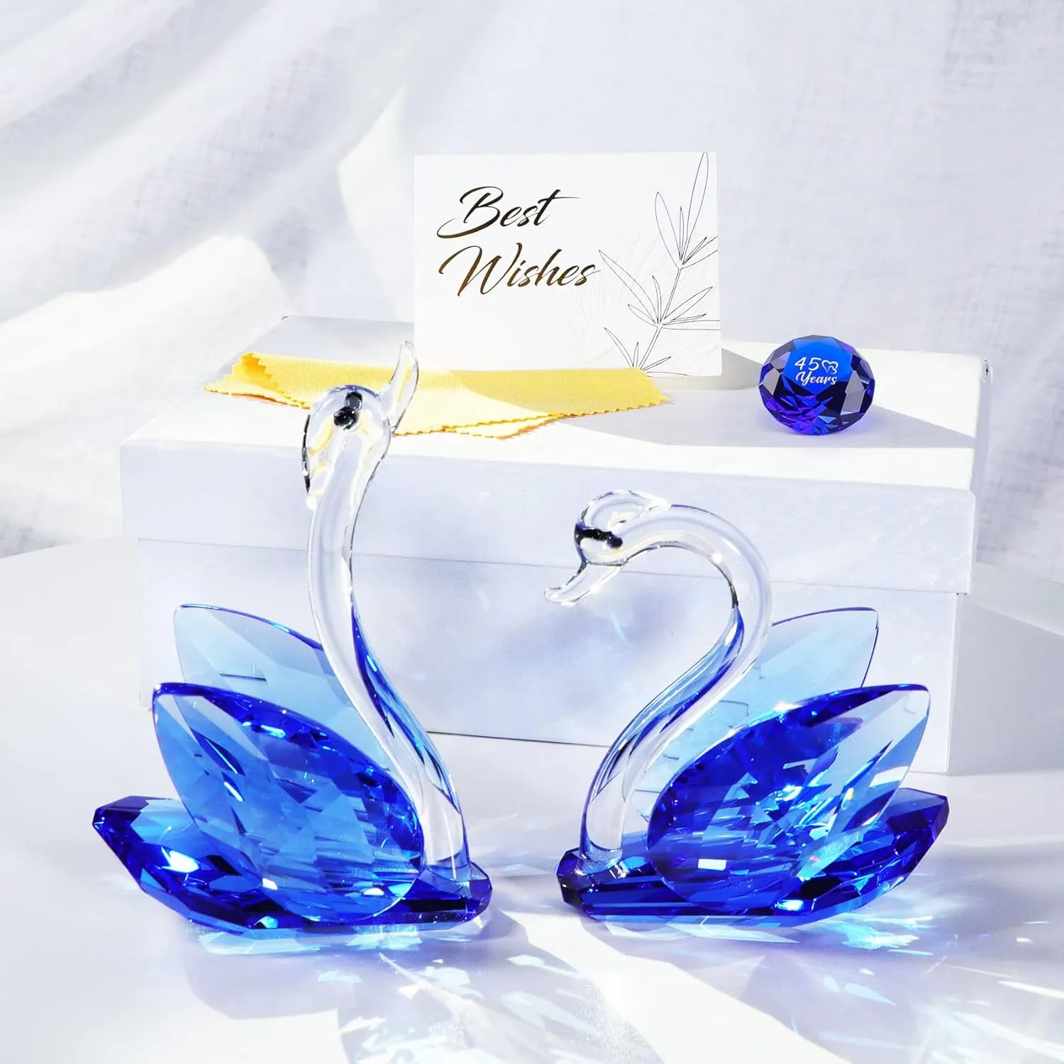 YWHL 45th Anniversary Crystal Swan Gifts for Parents, 45 Year Wedding Anniversary for Her, Swan Figurine with Blue Diamond, Valentines Day Present Romantic Gifts Birthday Gift for Couple Wife
