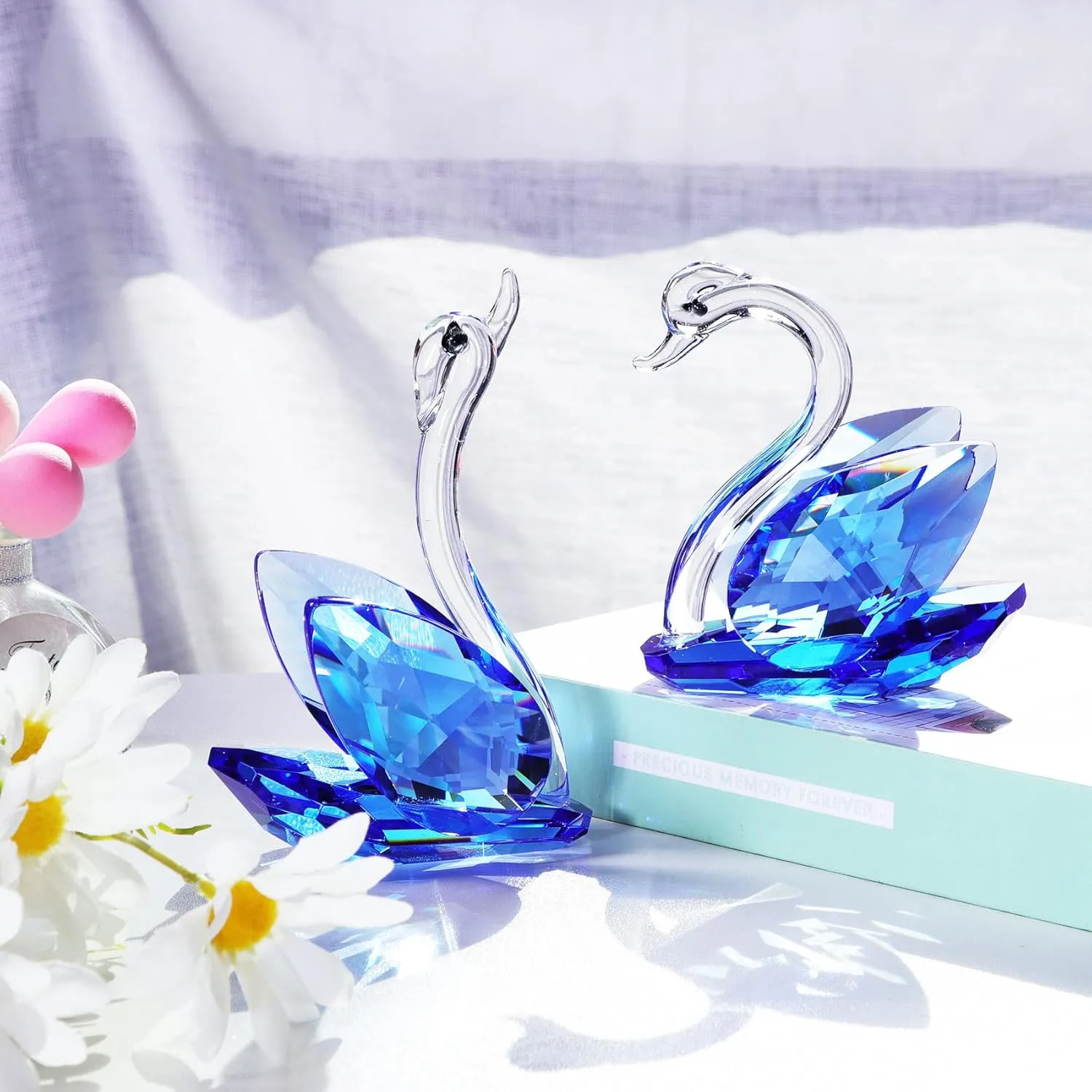 YWHL 45th Anniversary Crystal Swan Gifts for Parents, 45 Year Wedding Anniversary for Her, Swan Figurine with Blue Diamond, Valentines Day Present Romantic Gifts Birthday Gift for Couple Wife
