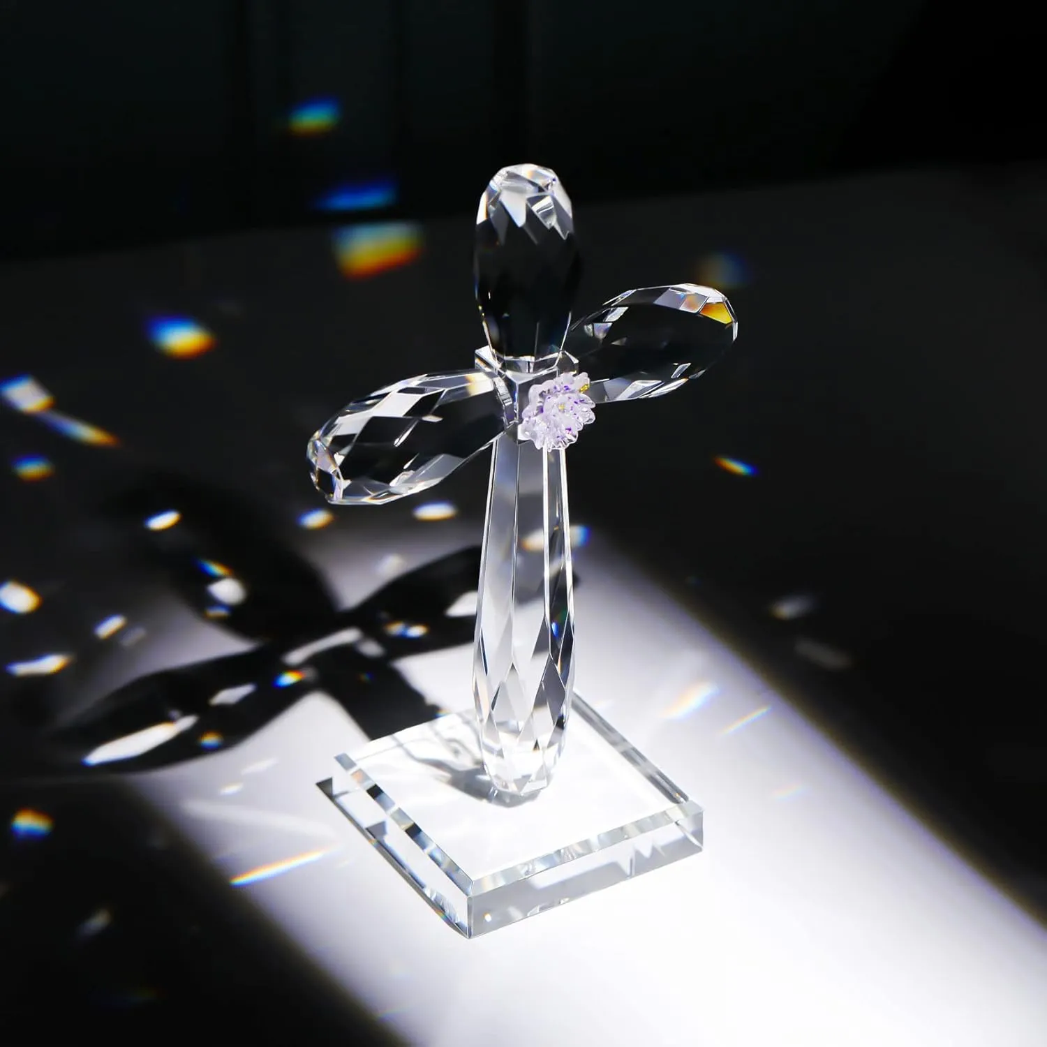 YWHL Crystal Standing Cross Decor, Handmade Glass Holy Cross Collectible Figurines for Home Decoration, Easter Decoration for Pary, Religious for Women Men