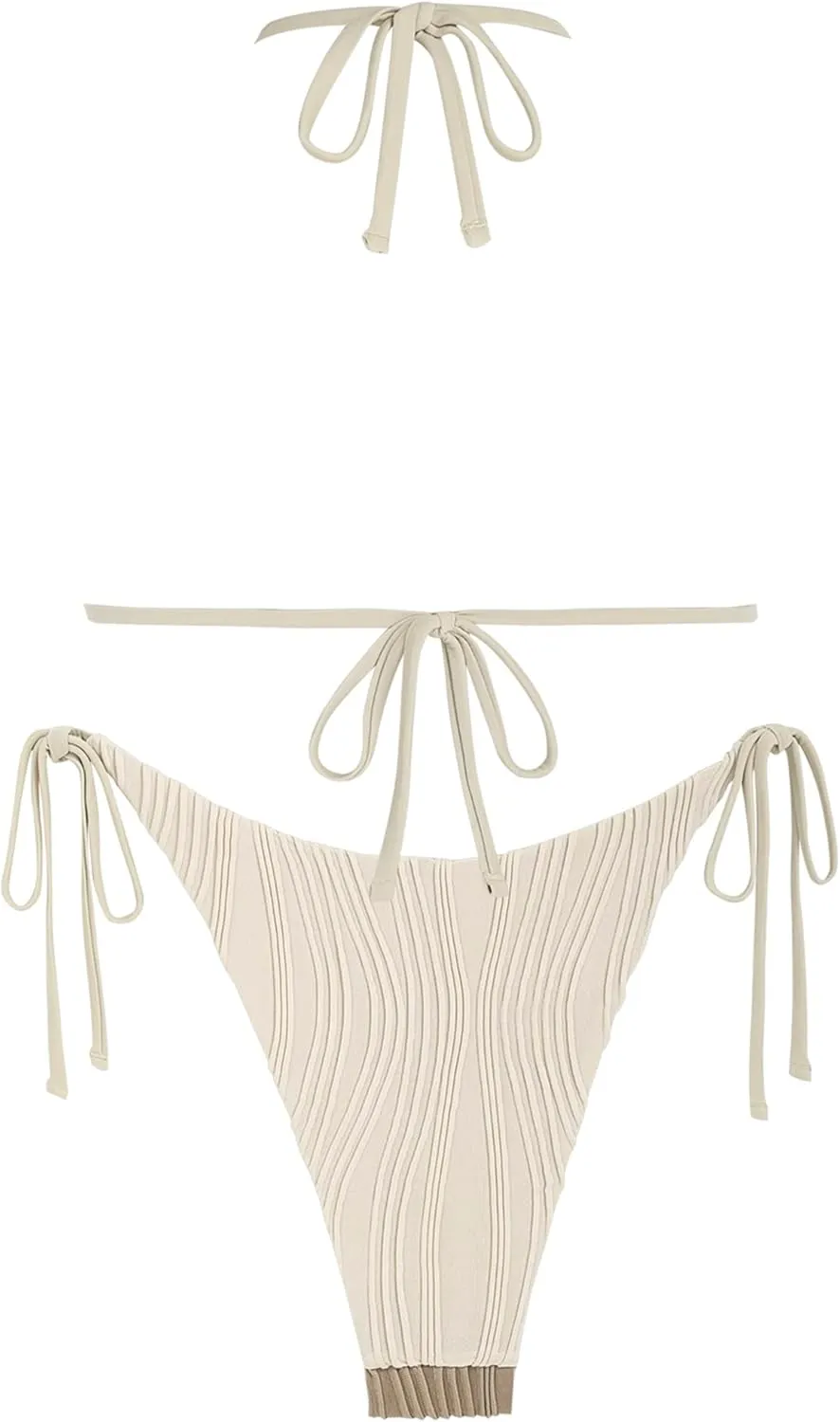 ZAFUL Bikini Sets for Women Halter Two Piece Swimsuit Ribbed High Cut Tie Side Thong Bathing Suit Sexy Padded Swimwear