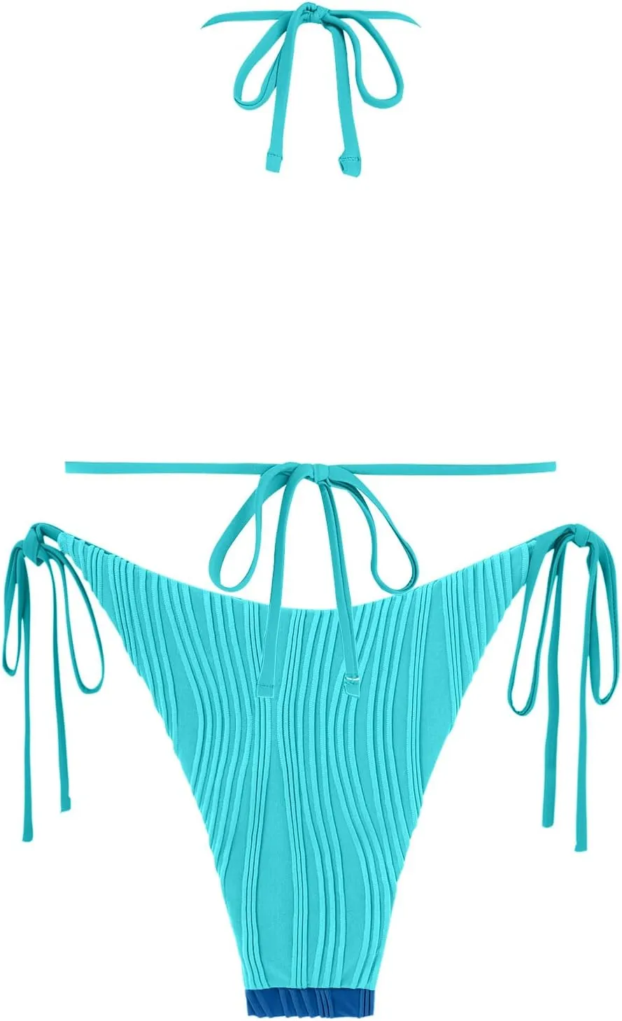 ZAFUL Bikini Sets for Women Halter Two Piece Swimsuit Ribbed High Cut Tie Side Thong Bathing Suit Sexy Padded Swimwear