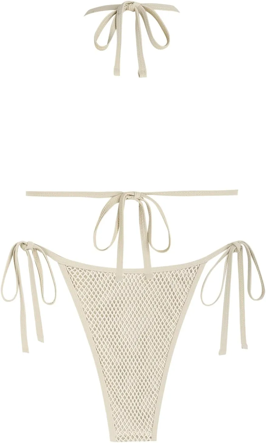 ZAFUL Halter Bikini for Women Sexy Bikini Sets Side Tie High Cut Swimsuis Trendy 2 Piece Bathing Suits