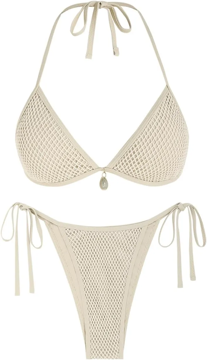 ZAFUL Halter Bikini for Women Sexy Bikini Sets Side Tie High Cut Swimsuis Trendy 2 Piece Bathing Suits