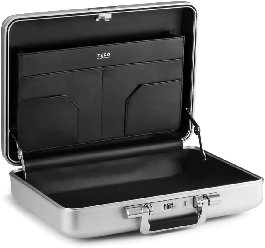 ZERO Halliburton Classic Aluminum 3.0 Medium Briefcase, Top Carry Handle, Interior Organization Sleeve, Fits 15.6 Laptop, Single-Lock System, Iconic Attache with Double Rib Design, Hardside, Black
