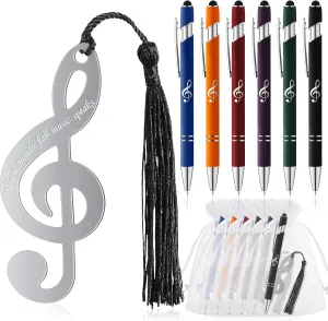 Zhanmai 24 Sets Music Gifts for Teacher Metal Music Bookmark Choir Day Graduation Gifts Note Ballpoint Pen with Stylus Tip Organza Bag for Party Favors Lover Musician