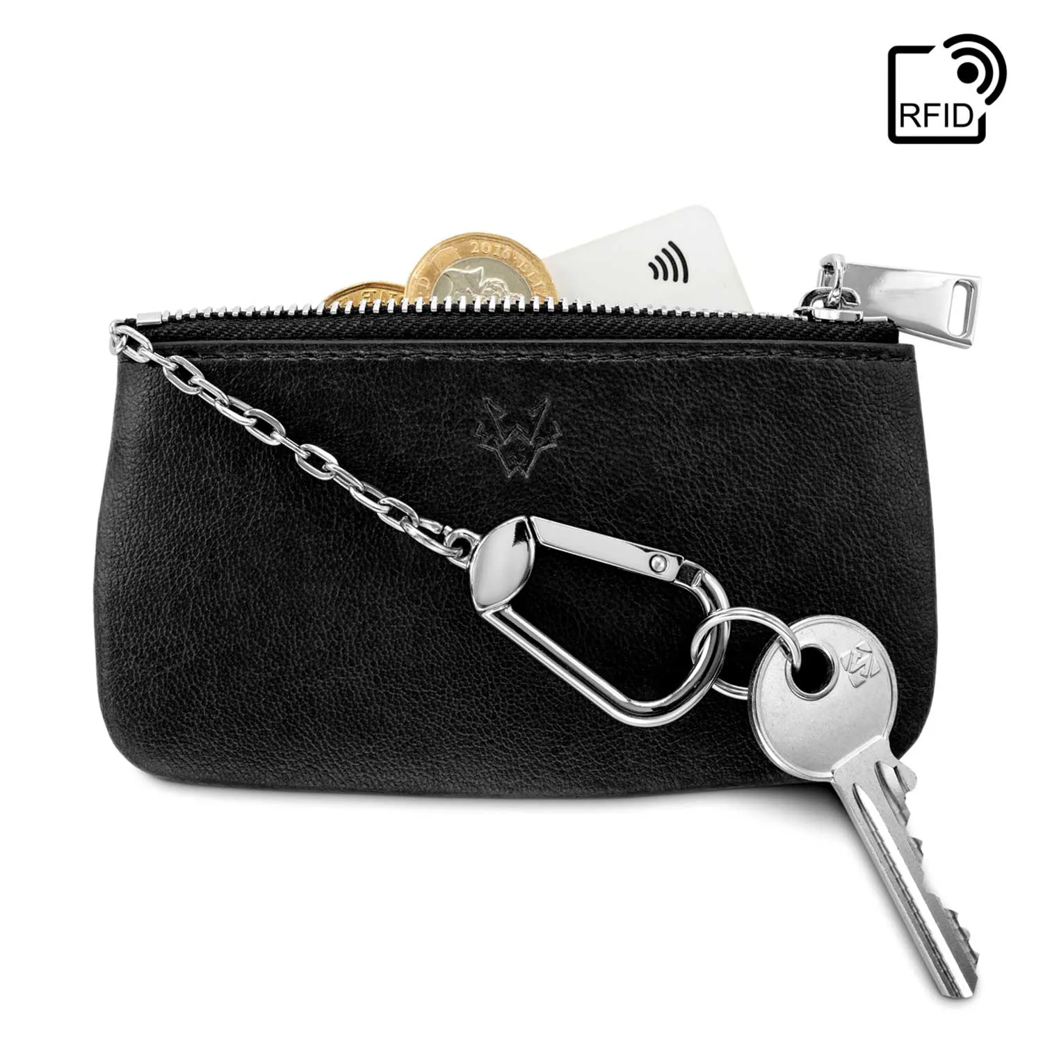 Zipped Vegan Leather RFID Protective Card, Coin & Key Case | Black