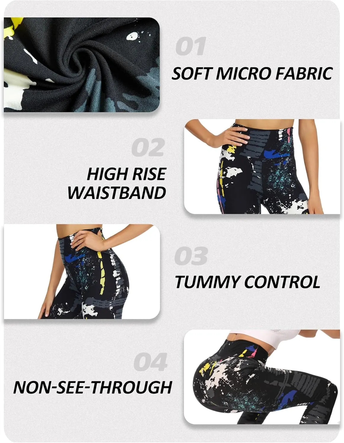 ZOOSIXX High Waisted Leggings for Women - Tummy Control Soft Opaque Printed Pants with Camo, Leopard for Workout Skating