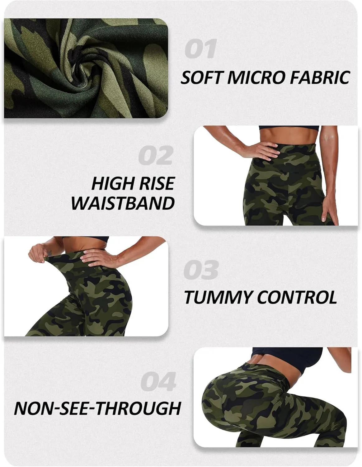 ZOOSIXX High Waisted Leggings for Women - Tummy Control Soft Opaque Printed Pants with Camo, Leopard for Workout Skating