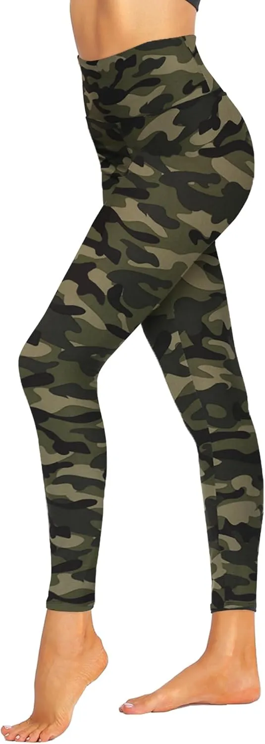 ZOOSIXX High Waisted Leggings for Women - Tummy Control Soft Opaque Printed Pants with Camo, Leopard for Workout Skating