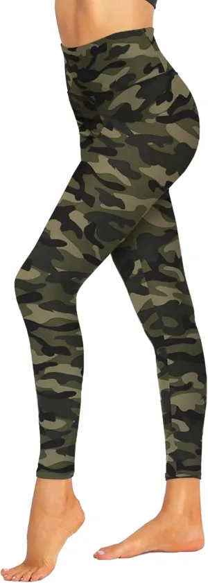 ZOOSIXX High Waisted Leggings for Women - Tummy Control Soft Opaque Printed Pants with Camo, Leopard for Workout Skating